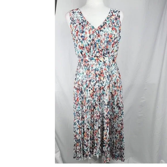 Anthropologie Plenty by Tracy Reese Dress 4 Morgan Multi Speckle Pleated Hi Low - Picture 2 of 11